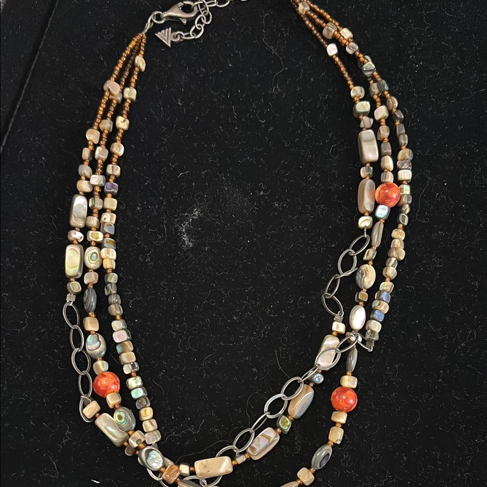 Multi-Strand Brown and Coral Beaded Necklace